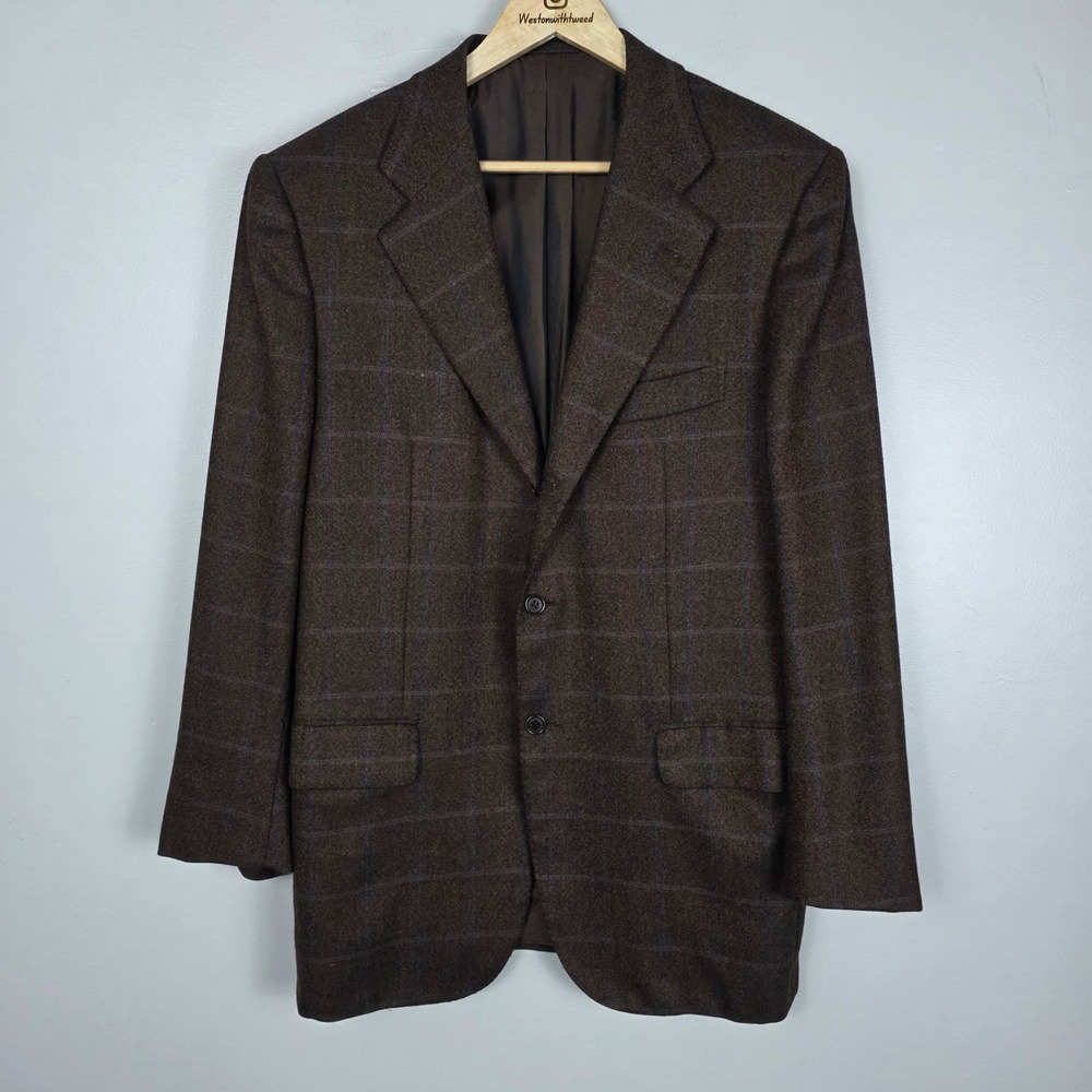 KITON Napoli 100% Cashmere Sport Coat Brown Blue Windowpane EU 50 / US 40